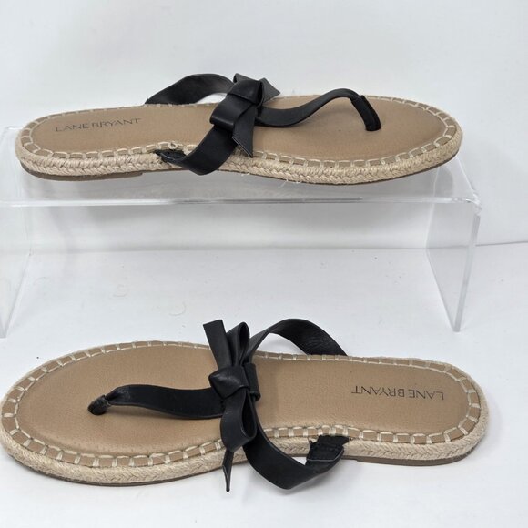 LANE BRYANT Women's Sandal Size 9.5W  Wide Black Slip On Thong flats - Picture 2 of 6